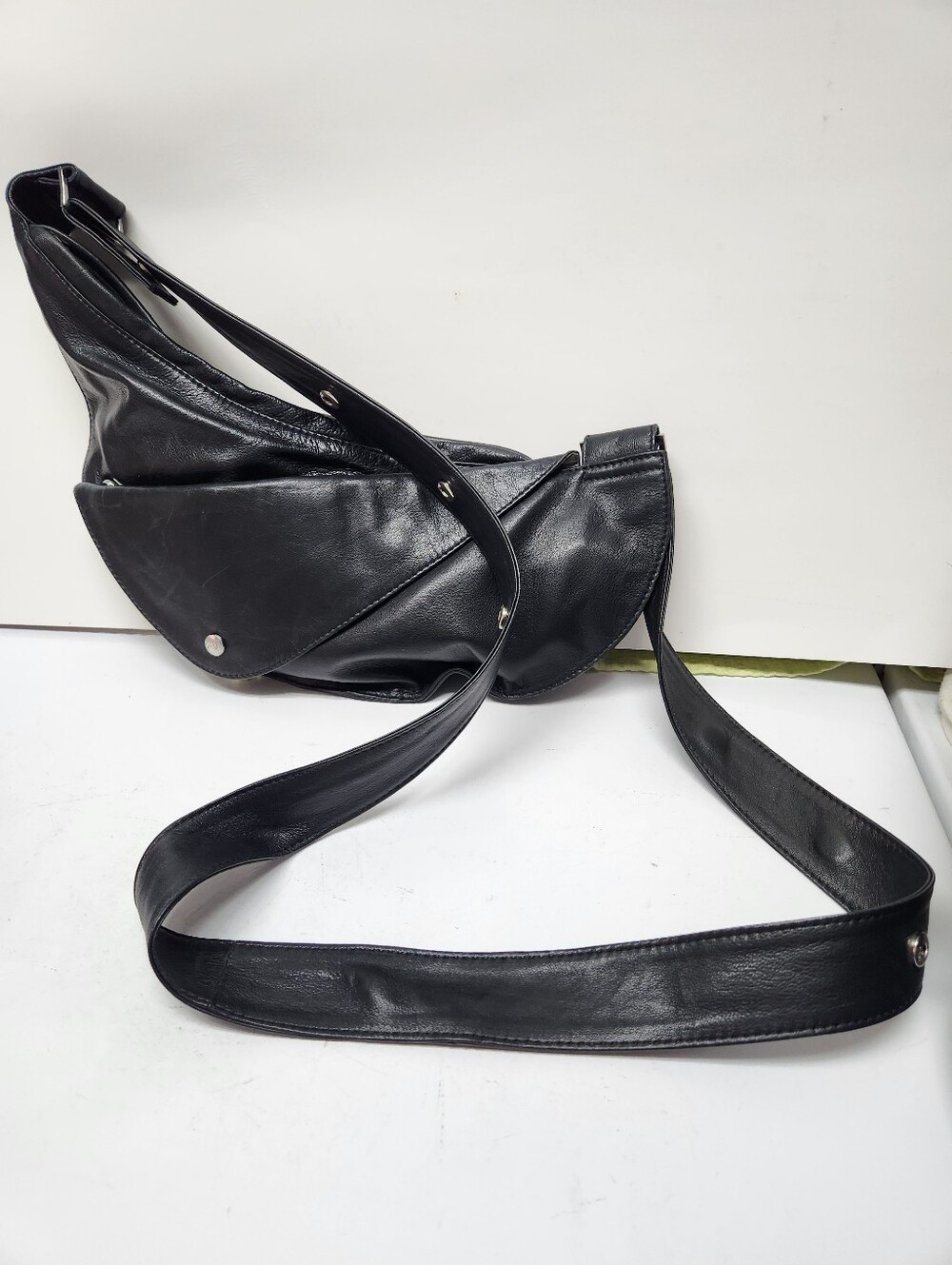 Soft Black Leather Half SASH  Bag
